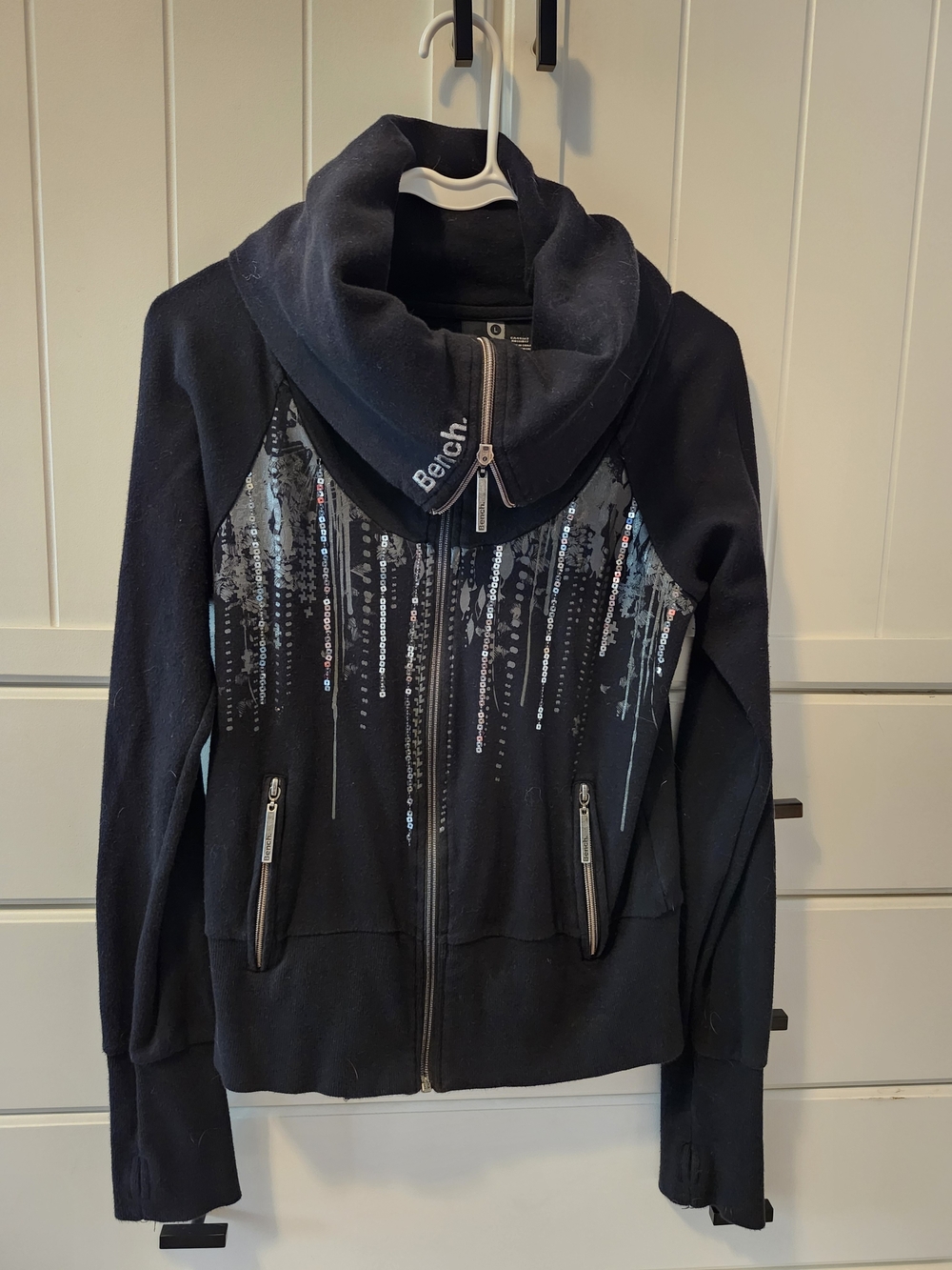 Bench Black Bomber Jacket with Sequined Drip Detail